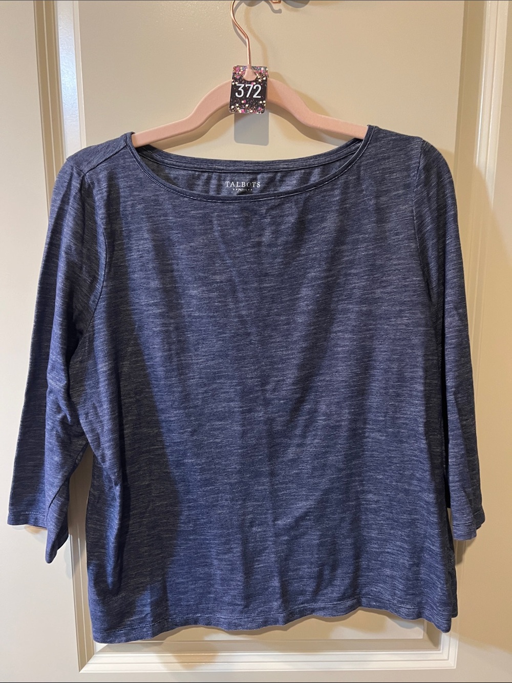 Talbots Navy Heather Boatneck Long Sleeve Top H372
